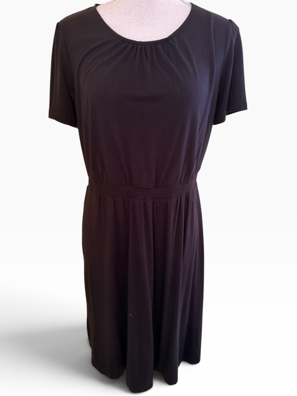 Boden Black Short-Sleeve Scoop Neck Elastic Waist Dress 10P